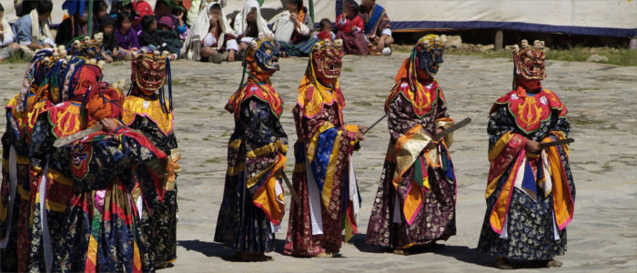 Religious celebrations with masked dance in Bhutan