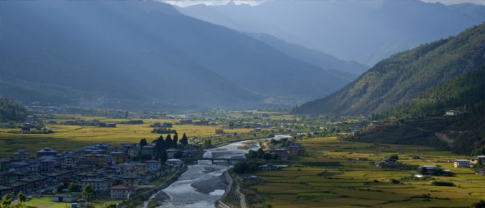 Plain and mountains in Bhutan