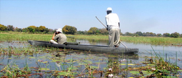 Safari with leg rowing boat in Botswana