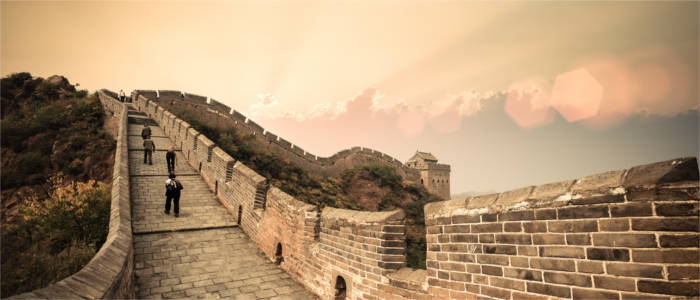 Hikers on the Great Wall of China