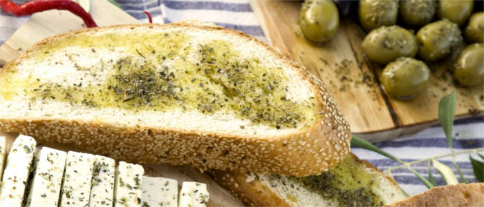 Cyprus-style bread, olives and cheese