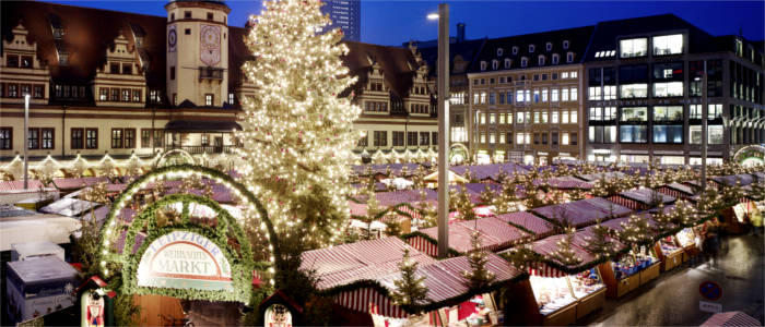 Christmas market on the market square in Leipzig