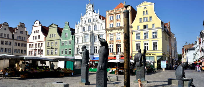 Rostock's market square with historical houses