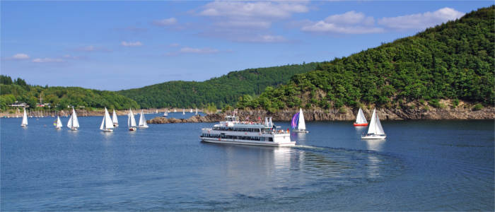 Lake with boats in the Eifel