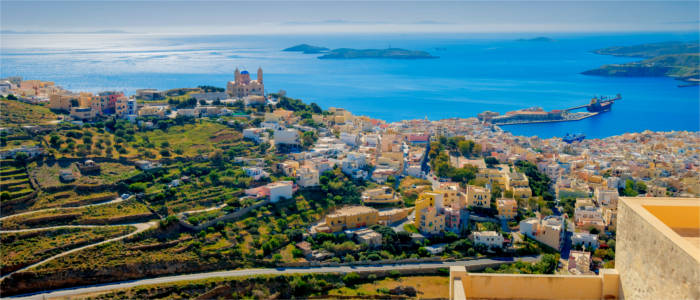 View of the island of Syros in the Cyclades