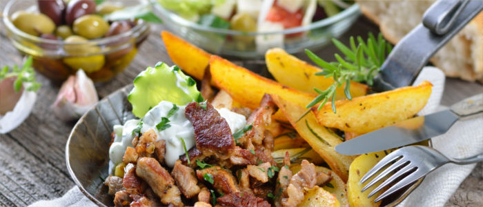Greek food - gyros and feta salad