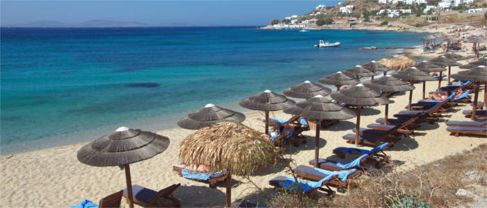Beach on the Cycladic island of Mykonos