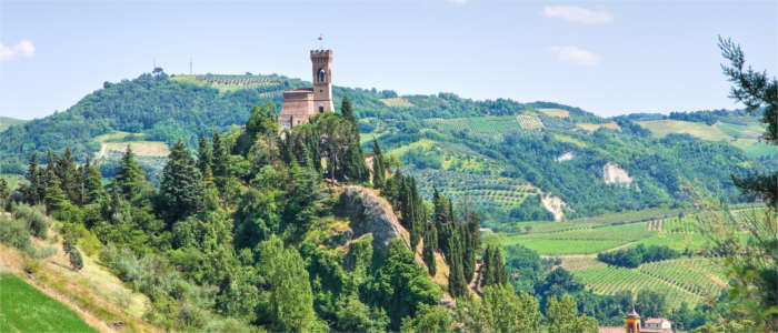 Landscape of Emilia-Romagna with local architecture