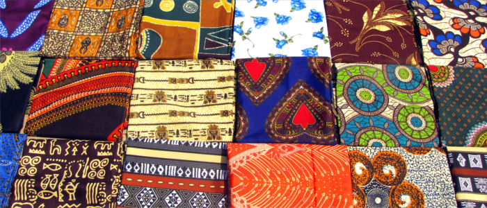 Characteristic local fabrics on a market in Mozambique