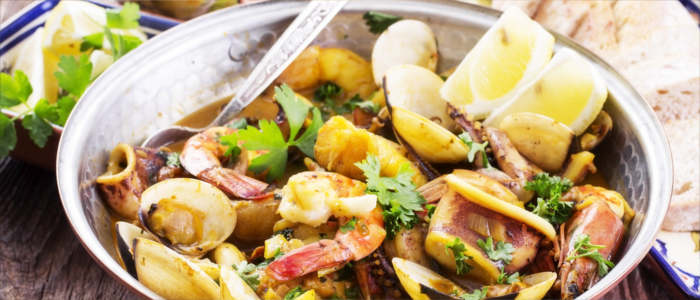 Portuguese cuisine - cataplana with seafood