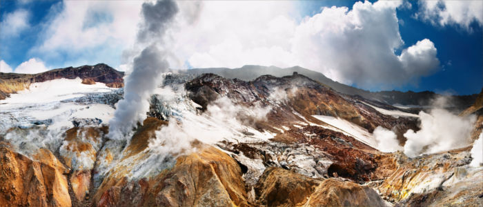 Active volcanoes and geysers on Kamchatka, Russia