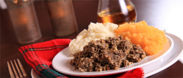 Haggis with mashed carrots and potatoes