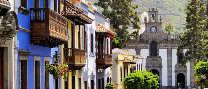 Colourful houses in Teror on the Canary Islands