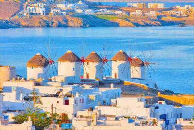 The characteristic windmills on Mykonos