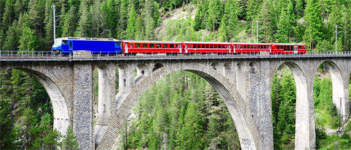 A train passing one of the many viaducts