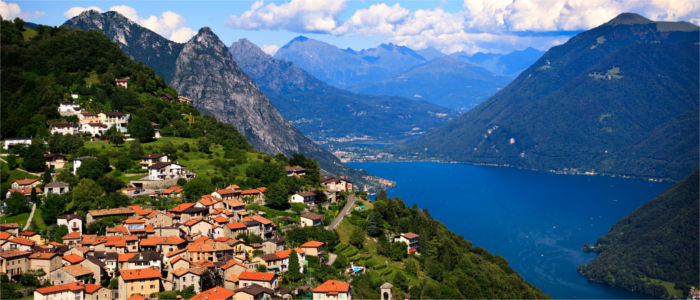 The town Lugano above Lake Lugano