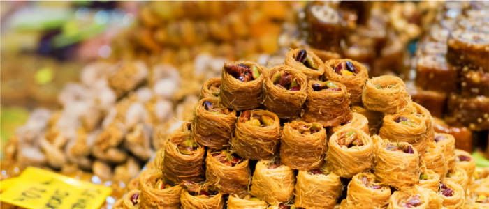 Culinary specialities on a market in Istanbul