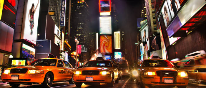 Yellow taxicabs and Times Square