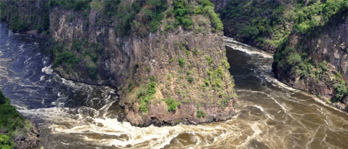 Zambezi river between steep cliffs